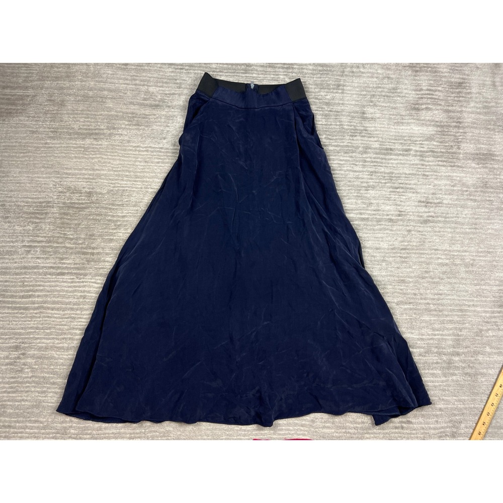 H&M Maxi Skirt Womens 2 Blue Cupro A-Line‎ Elastic Waist Pockets Long 04496614
